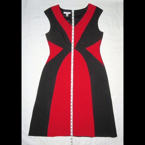 London Style Collections Red/Black V Neck Career Business Dress Size 8 - Picture 6 of 9